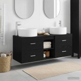 Cumpara ieftin Set dulap baie 3 buc. Negru 129 x 44,5 x 80 cm Lemn prelucrat