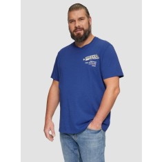 s.Oliver Big Sizes Tricou barbati big sizes cu imprimeu text si decolteu la baza gatului, Albastru inchis, 2XL