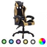 VidaXL Scaun de jocuri cu LED RGB, auriu și negru, piele ecologică