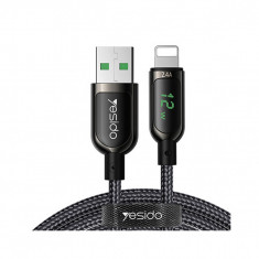 Cablu de Date USB la Lightning 2.4A, Display Digital , 1.2m - Yesido (CA-84) - Black