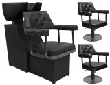 Ezra Set spălătorie coafor și 2x scaun coafor hidraulic rotativ pentru salon de coafură chiuvetă mobilă vas ceramic armatură baterie duș.