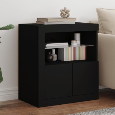 vidaXL Servantă cu lumini LED, negru, 60,5x37x67 cm foto