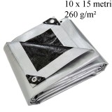 Prelata ranforsata 10x15 m - 260 g/mp, impermeabila, rezistenta la inghet si UV+, inele metalice prindere