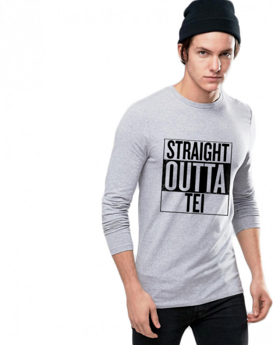 Bluza barbati gri cu text negru - Straight Outta Tei - XL