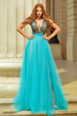 N360-12 Rochie lunga, de seara cu decolteu adanc in V