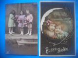HOPCT 1764 COPII--ROMANTICA-FRANTA-LOT 2 CARTI POSTALE VECHI-CIRCULATE