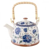 Cumpara ieftin Ceainic cu infuzor ceramica alba albastra 18 cm x 14 cm x 12 h / 0.7 L