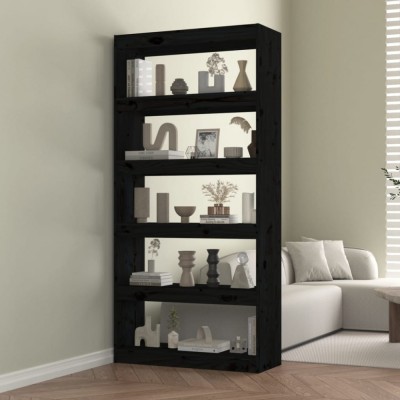 vidaXL Bibliotecă/Separator cameră negru 80x30x167,4 cm lemn masiv pin foto