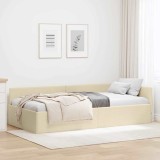 Cumpara ieftin Cadru de pat colțar Crem 80 x 200 cm Țesătură și lemn prelucrat