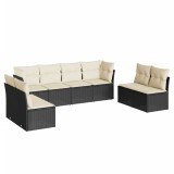 Set mobilier de gradina cu perne, 8 piese, negru, poliratan