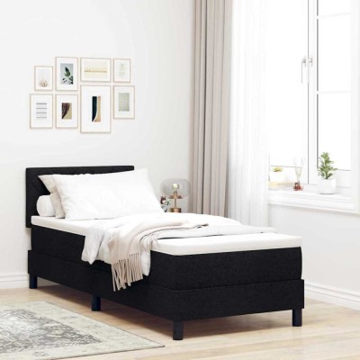 vidaXL Pat boxspring cu saltea cu saltea Negru 80 x 200 cm țesătură 3338722 foto