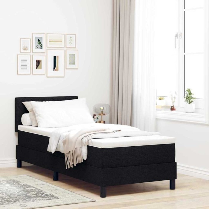 vidaXL Pat boxspring cu saltea cu saltea Negru 80 x 200 cm țesătură 3338722
