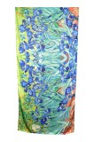 Esarfa tip sal doua fete pictata, Dacali, matase, albastru/verde 06, Multicolor, Marime universala