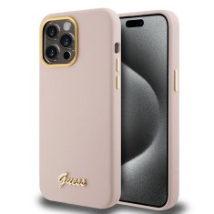 Husa Guess iPhone 15 Pro Silicone Script Metal Logo &amp;amp; Frame, roz deschis, GUHCP15LSMBSLP foto