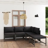 Cumpara ieftin Set mobilier de grădină cu perne, 5 piese, gri, poliratan