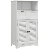 Kleankin Mobila de baie dulap 2 uși raft ajustabil 2 sertare niche 61 x 30,5 x 109,5 cm alb | Aosom Romania