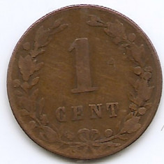 Olanda 1 Cent 1883 - Willem III / Wilhelmina , Bronz, 19 mm KM-107.1