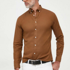 Lindbergh camasa barbati, culoarea maro, cu guler button-down, slim