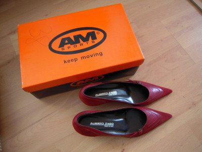 Pantofi de dama cu toc 4 cm., ALBERTO ZAGO, piele, marimea 35,5 culoare visiniu foto