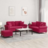 vidaXL Set canapele cu perne, 3 piese, roșu vin, catifea 3202244