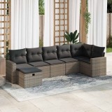 vidaXL Set canapele de grădină, 7 piese, cu perne, gri, poliratan 3325406