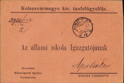A2078 Plic cu antet Kolozsvarmegye kiraly tanfelugyeloje foto