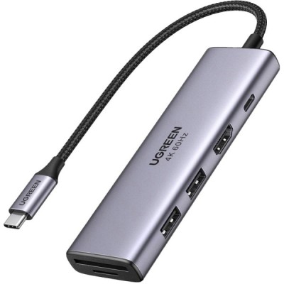 Hub USB-C UGREEN CM511, 2 x USB-A 3.0 - 1 x USB-C - 1 x HDMI - 1 x SD - 1 x microSD, Gri foto