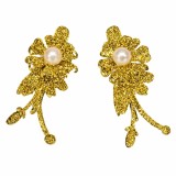 Cumpara ieftin Set 2 cleme de par aurii 5 x 2 cm, model floral metalizat, accesorii elegante pentru coafuri, fixare rezistenta
