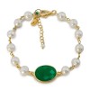 Brățară Damă Argint 925 Placat Aur cu Agat Verde Smarald și Perle Cultură, Reglabilă 17-23cm, Jolie Made in Italy