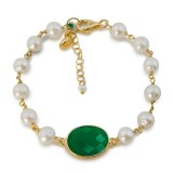 Cumpara ieftin Brățară Damă Argint 925 Placat Aur cu Agat Verde Smarald și Perle Cultură, Reglabilă 17-23cm, Jolie Made in Italy
