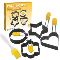 Set 4 forme pentru ou Cyrax, din otel, strat antiaderent, diametru 7.5 cm, cu maner din ABS, negru