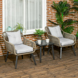 Cumpara ieftin Outsunny Set modern bistro din 3 piese din PE Rattan cu suporturi ajustabile, blat din placa metalica, Set de cafea pentru terasa din impletitura rotu