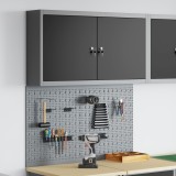 vidaXL Set dulap unelte &amp; panou c&acirc;rlige de perete, 3 piese negru metal