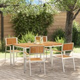Set masă grădină vidaXL 5 piese lemn masiv tec, Masă exterior vidaXL 150x90x75 cm lemn masiv tec, Scaune grădină stivuibile 4 piese lemn masiv tec și