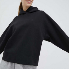 adidas Originals bluză Premium Essentials Short Hoodie femei, culoarea negru, cu glugă, uni IC5247-BLACK