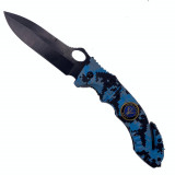 Briceag manual, Model Navy, Camo, Albastru, Lama Otel, 22.5 cm