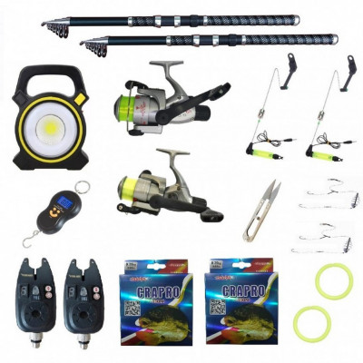 Pachet pescuit sportiv cu 2 lansete 3,6m Ultra Carp, 2 mulinete, proiector si accesorii foto