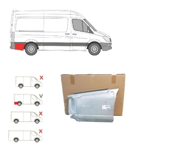Set reparatie aripa spate VW CRAFTER (2E), 12.2005-04.2017; MERCEDES SPRINTER, 07.2006-2018, partea dreapta, fara locas ornament, in spatele carcasei