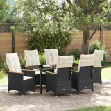 VidaXL Set de masă pentru grădină cu pernă 7 pcs Negru Rattan poli