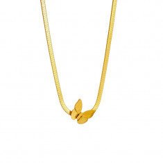 Colier Martha, auriu, din otel inoxidabil placat cu aur 18K, tip snake chain, cu pandantiv fluture