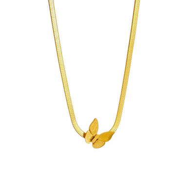 Colier Martha, auriu, din otel inoxidabil placat cu aur 18K, tip snake chain, cu pandantiv fluture foto