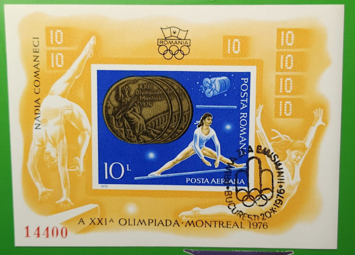 Nadia Comaneci 1976 colita nedantelata stampila prima zi a emisiuniii superb MNH