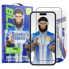 Folie de protectie Ecran Blueo Anti-Reflective HD Applicator Pro pentru Apple iPhone 16 / 15, Sticla Securizata, Full Glue, Neagra