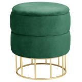 Taburet tapitat rotund Elza cu spatiu de depozitare, velur, 37x37x42 cm, verde smarald Household NewTrend