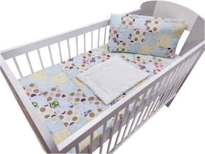 Lenjerie MyKids Mini Patratel Multicolor Buline Maro 4 Piese 120x60 foto