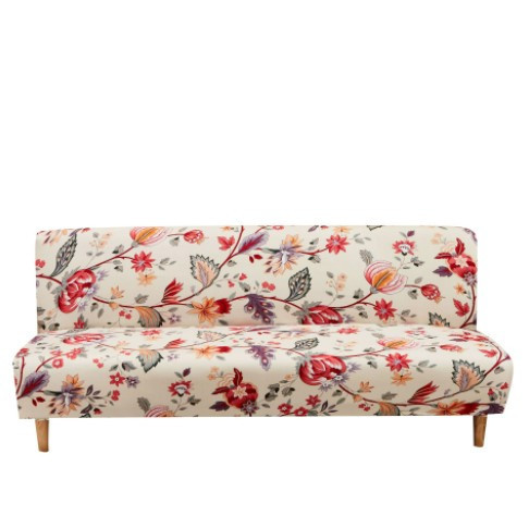 Husa elastica universala pentru canapea si pat, bej cu flori, 190X 210 cm
