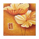 Tablou GIGANT pictat manual living, birou, dormitor, Flori galbene, 100x100cm ulei pe panza, gata de agatat pe perete