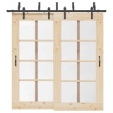 Cumpara ieftin Set feronerie pentru uși glisante, negru, 213,5 cm, oțel