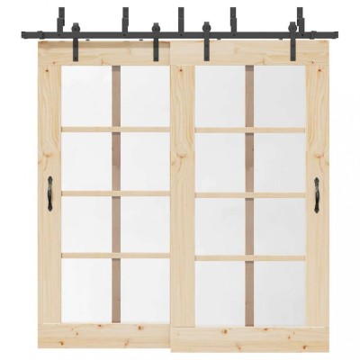 vidaXL Set feronerie pentru uși glisante, negru, 213,5 cm, oțel 3295720 foto