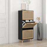 VidaXL Pantofar, negru, 52x25x115 cm, lemn prelucrat și ratan natural